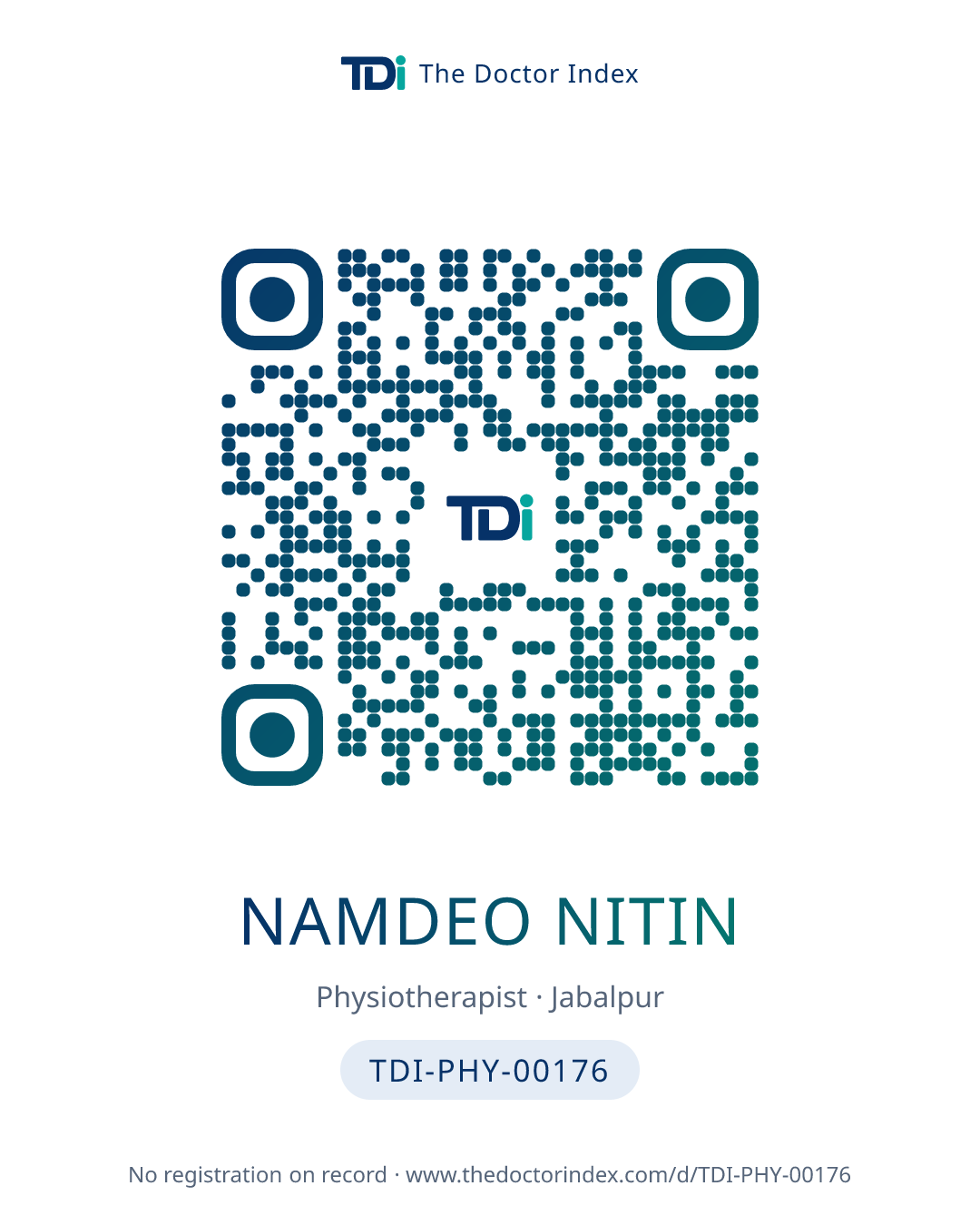 QR card for Namdeo Nitin, TDI-PHY-00176