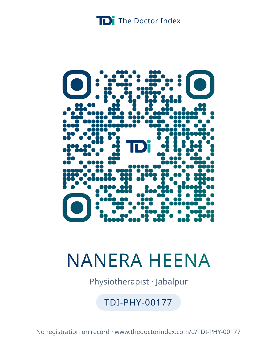 QR card for Nanera Heena, TDI-PHY-00177