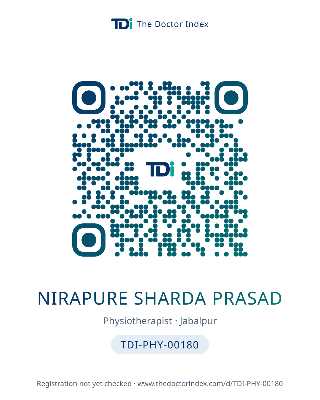 QR card for Nirapure Sharda Prasad, TDI-PHY-00180