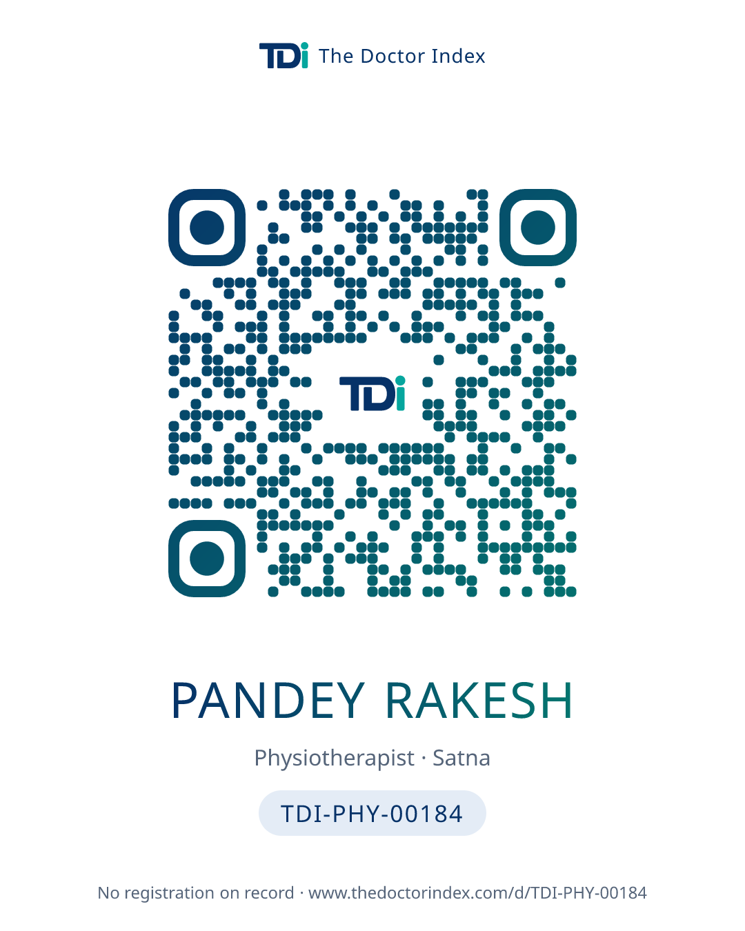 QR card for Pandey Rakesh, TDI-PHY-00184