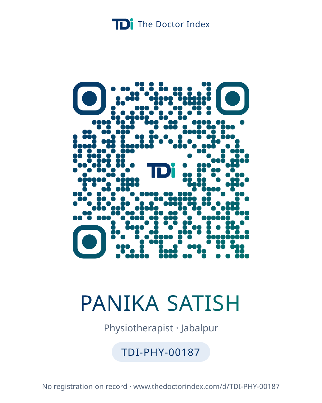 QR card for Panika Satish, TDI-PHY-00187