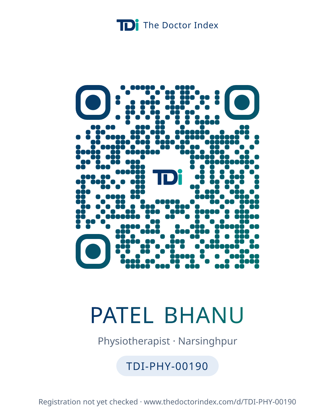 QR card for Patel Bhanu, TDI-PHY-00190