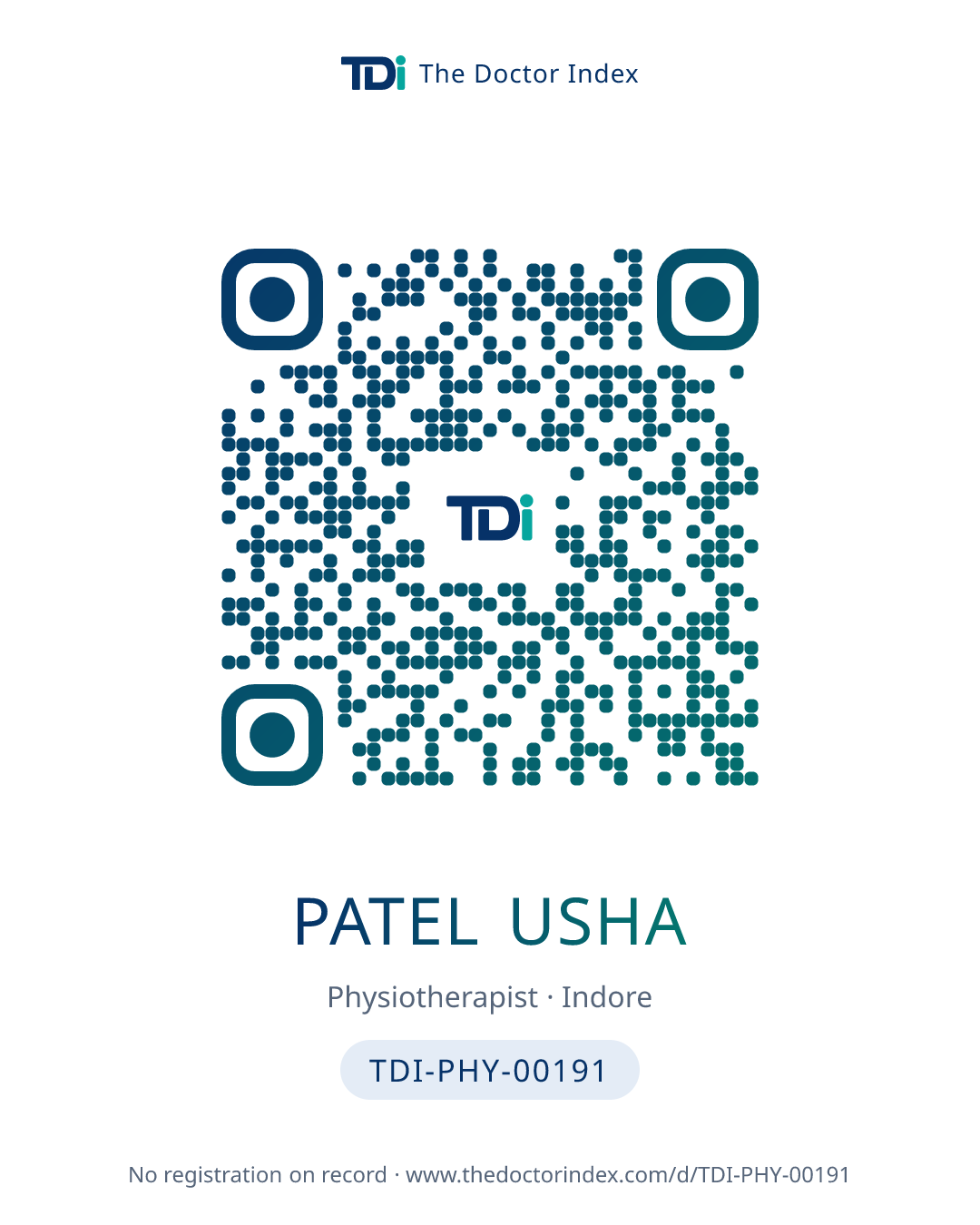 QR card for Patel Usha, TDI-PHY-00191