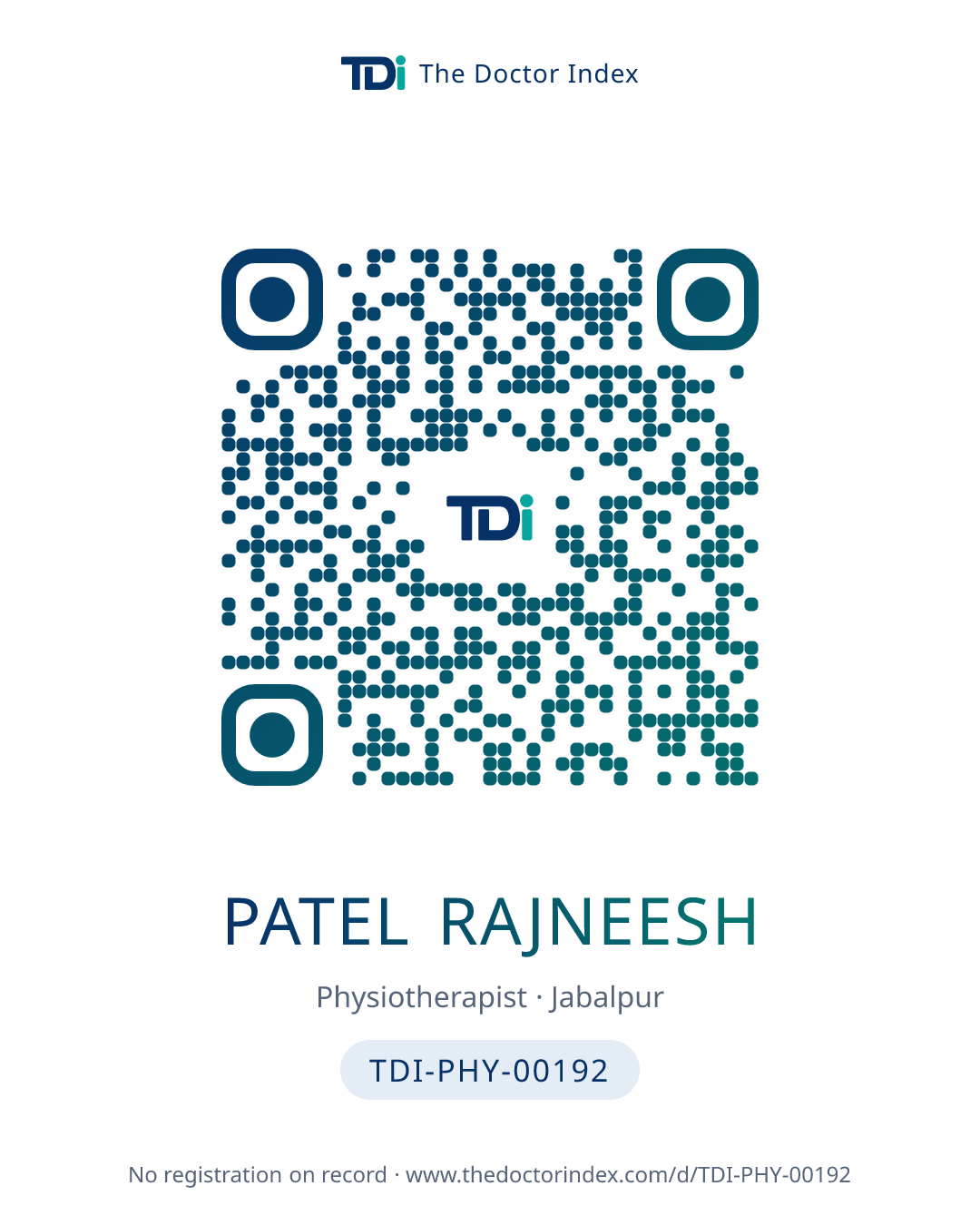 QR card for Patel Rajneesh, TDI-PHY-00192
