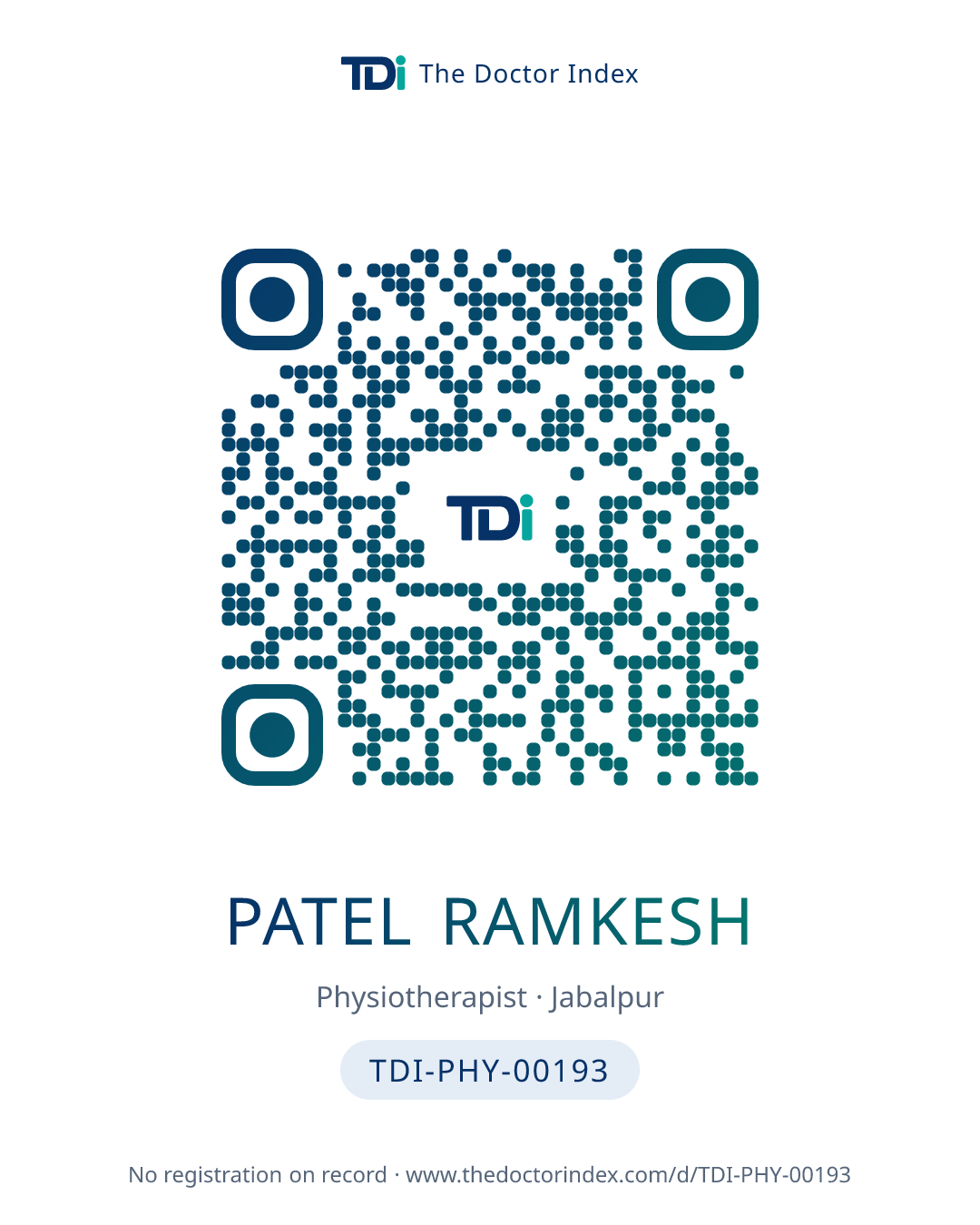 QR card for Patel Ramkesh, TDI-PHY-00193