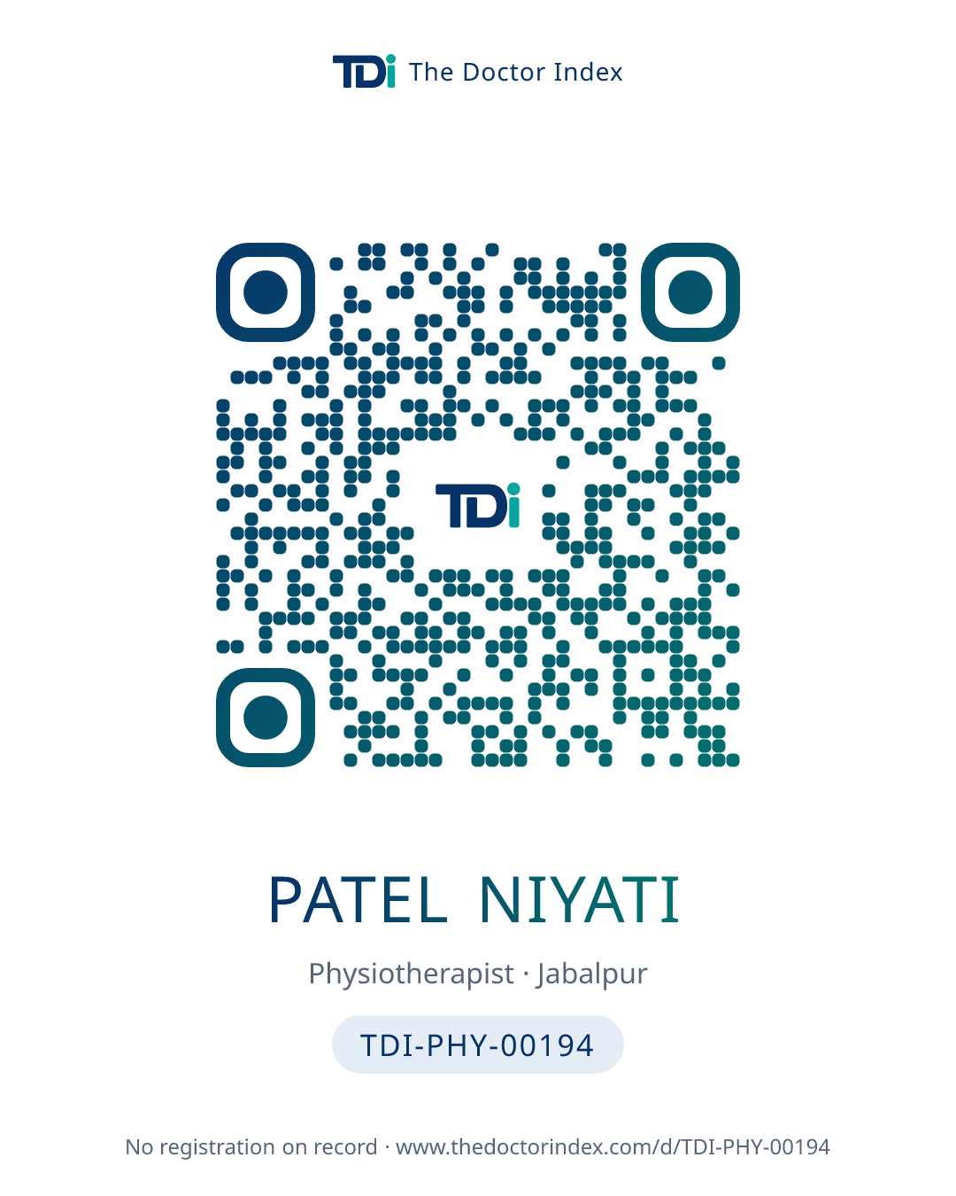QR card for Patel Niyati, TDI-PHY-00194