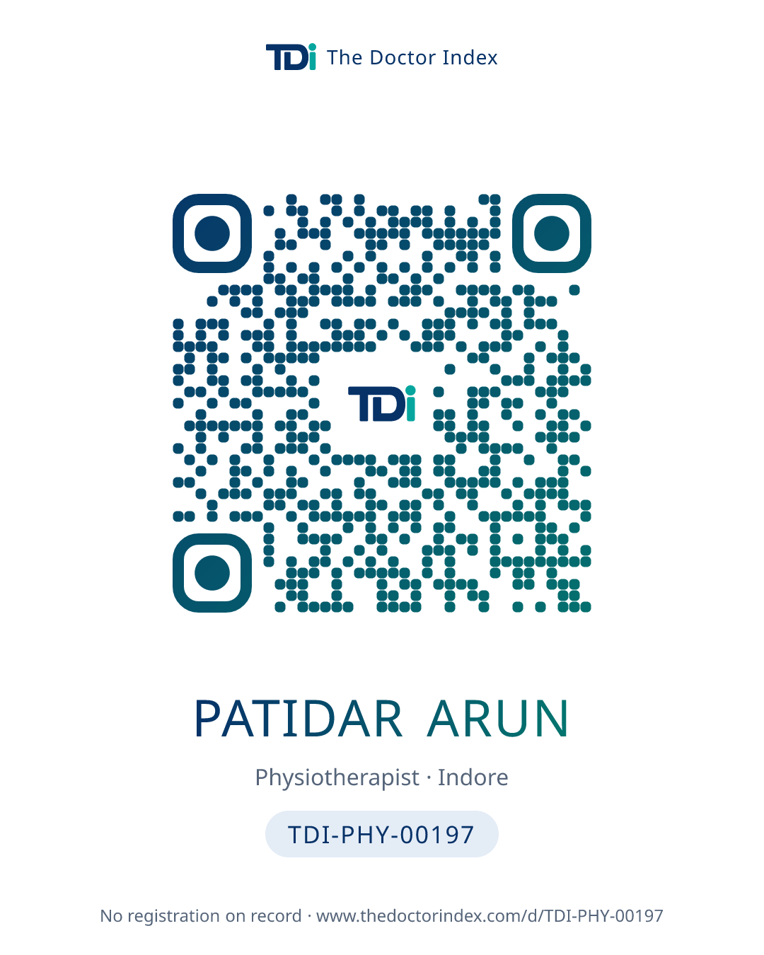 QR card for Patidar Arun, TDI-PHY-00197