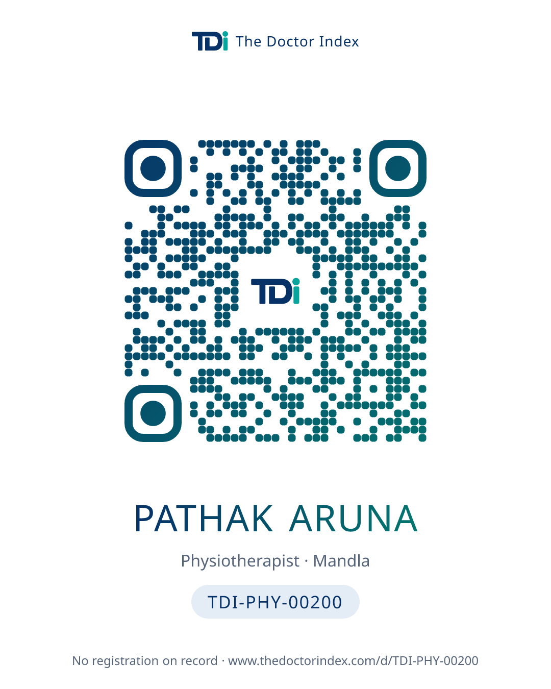 QR card for Pathak Aruna, TDI-PHY-00200