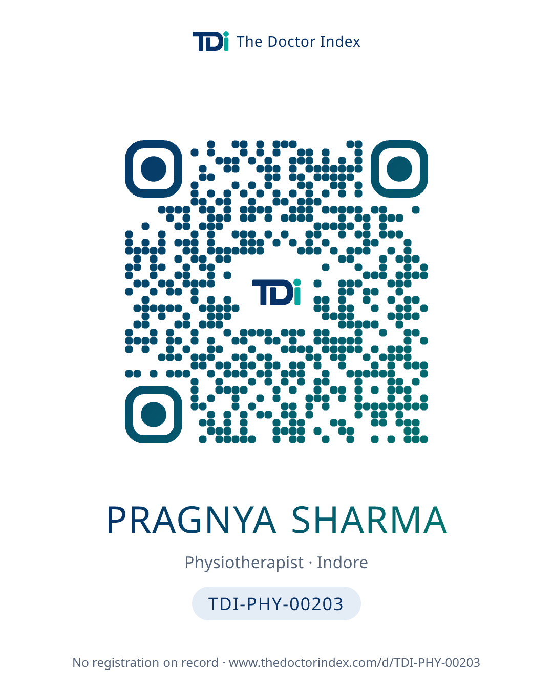 QR card for Pragnya Sharma, TDI-PHY-00203