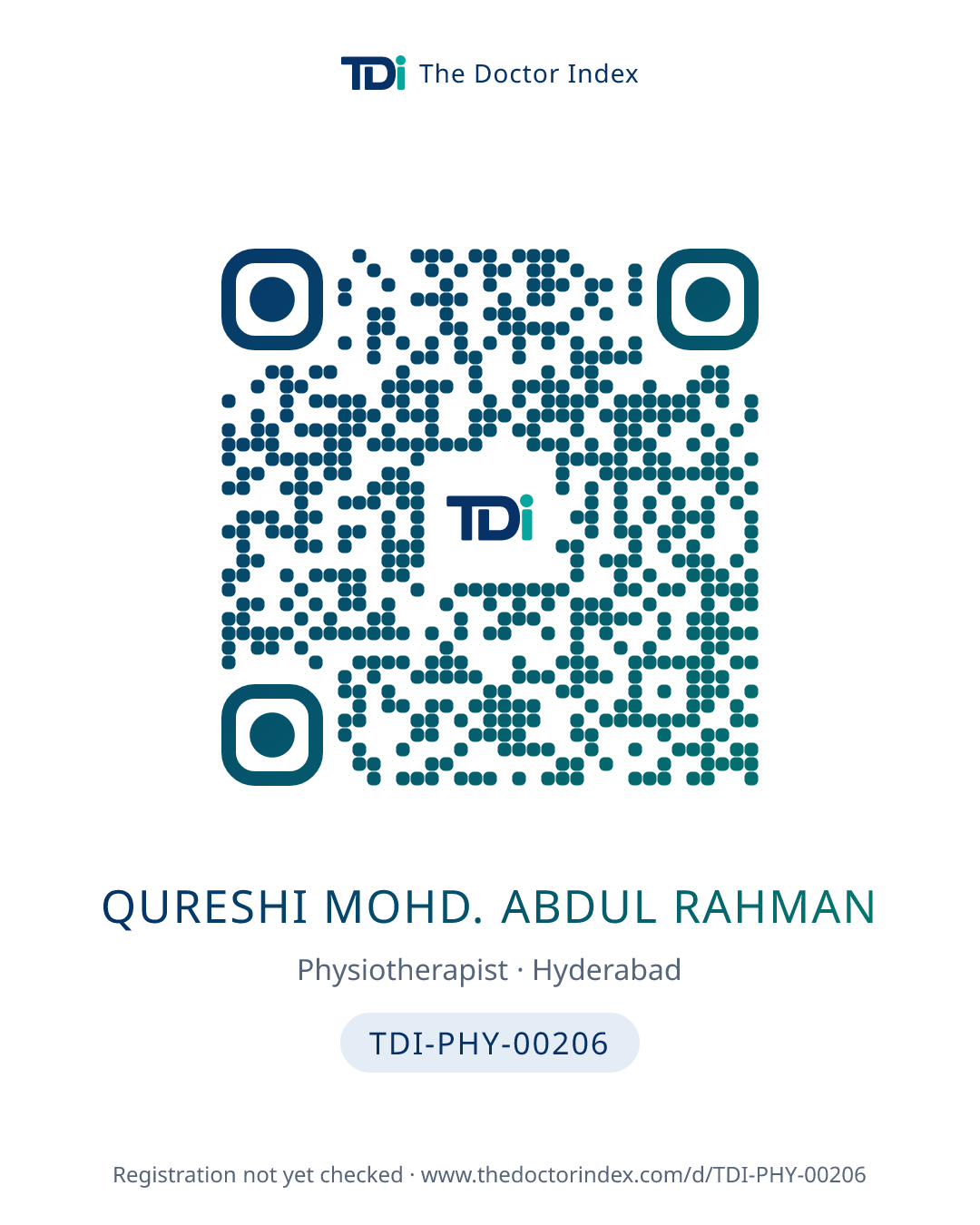 QR card for Qureshi Mohd. Abdul Rahman, TDI-PHY-00206