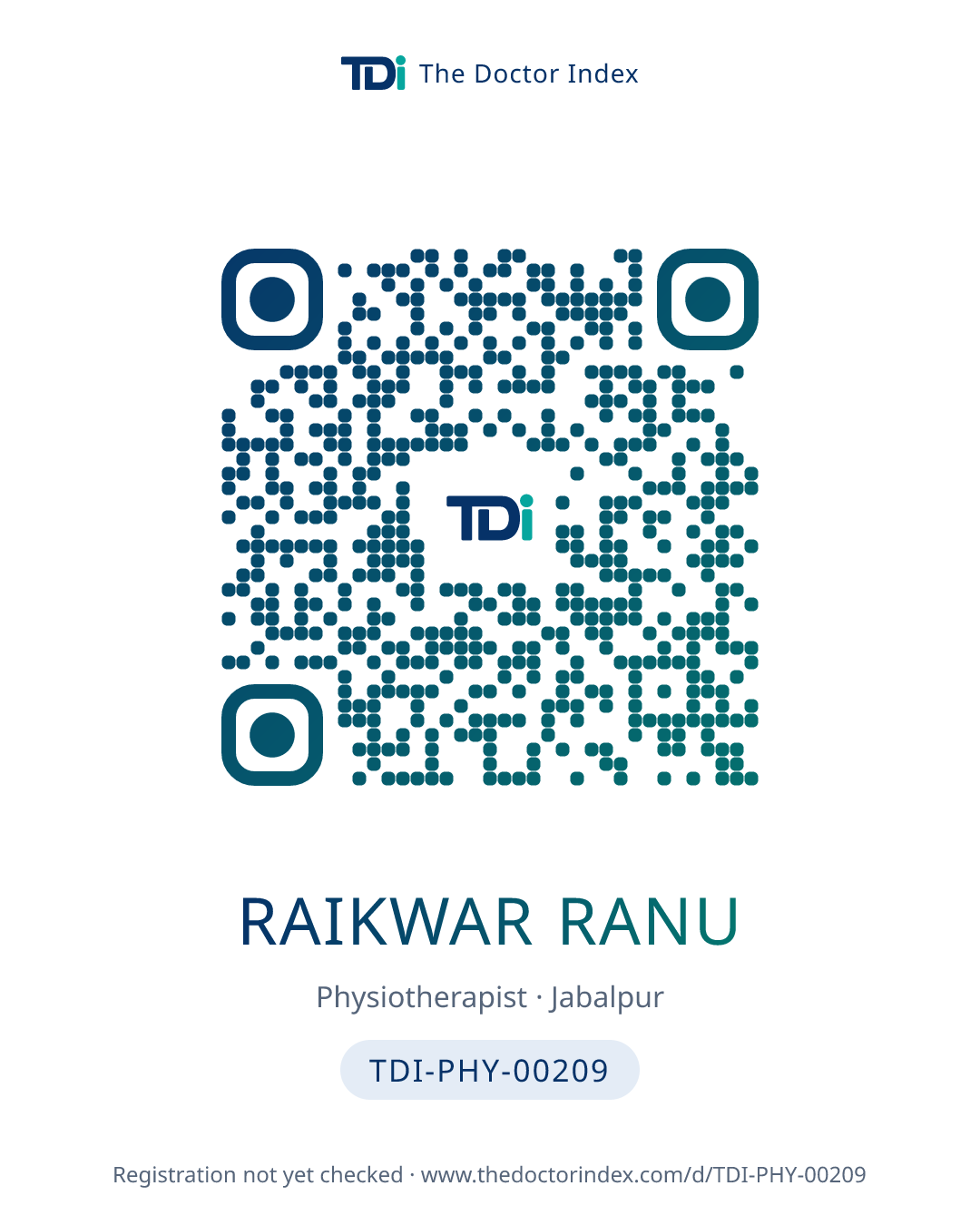QR card for Raikwar Ranu, TDI-PHY-00209