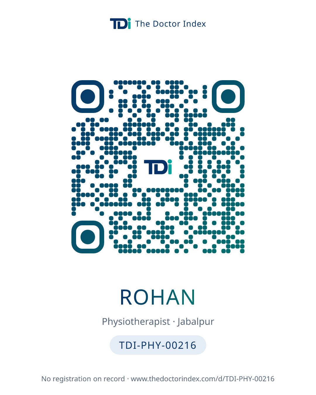 QR card for Rohan, TDI-PHY-00216