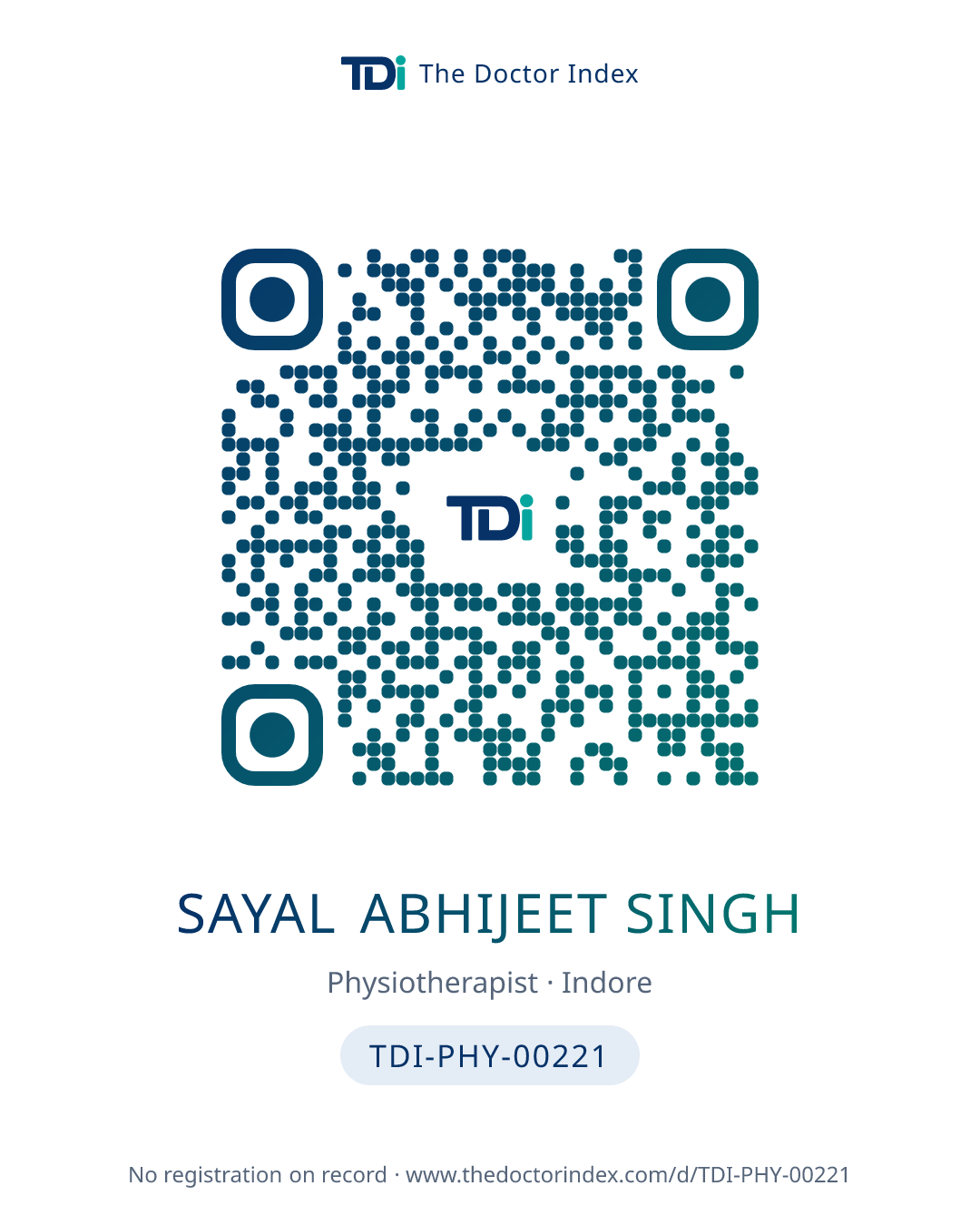 QR card for Sayal Abhijeet Singh, TDI-PHY-00221