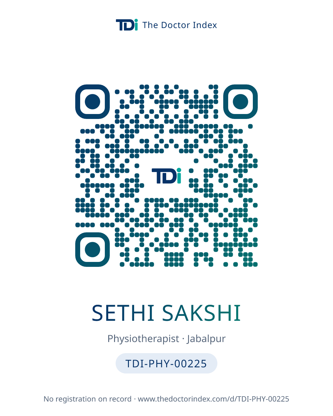 QR card for Sethi Sakshi, TDI-PHY-00225
