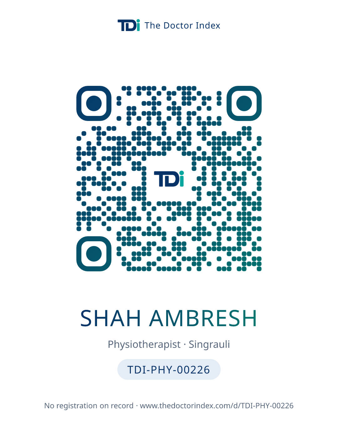 QR card for Shah Ambresh, TDI-PHY-00226