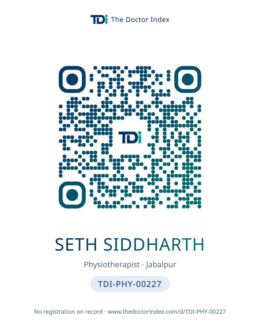 QR card for Seth Siddharth, TDI-PHY-00227