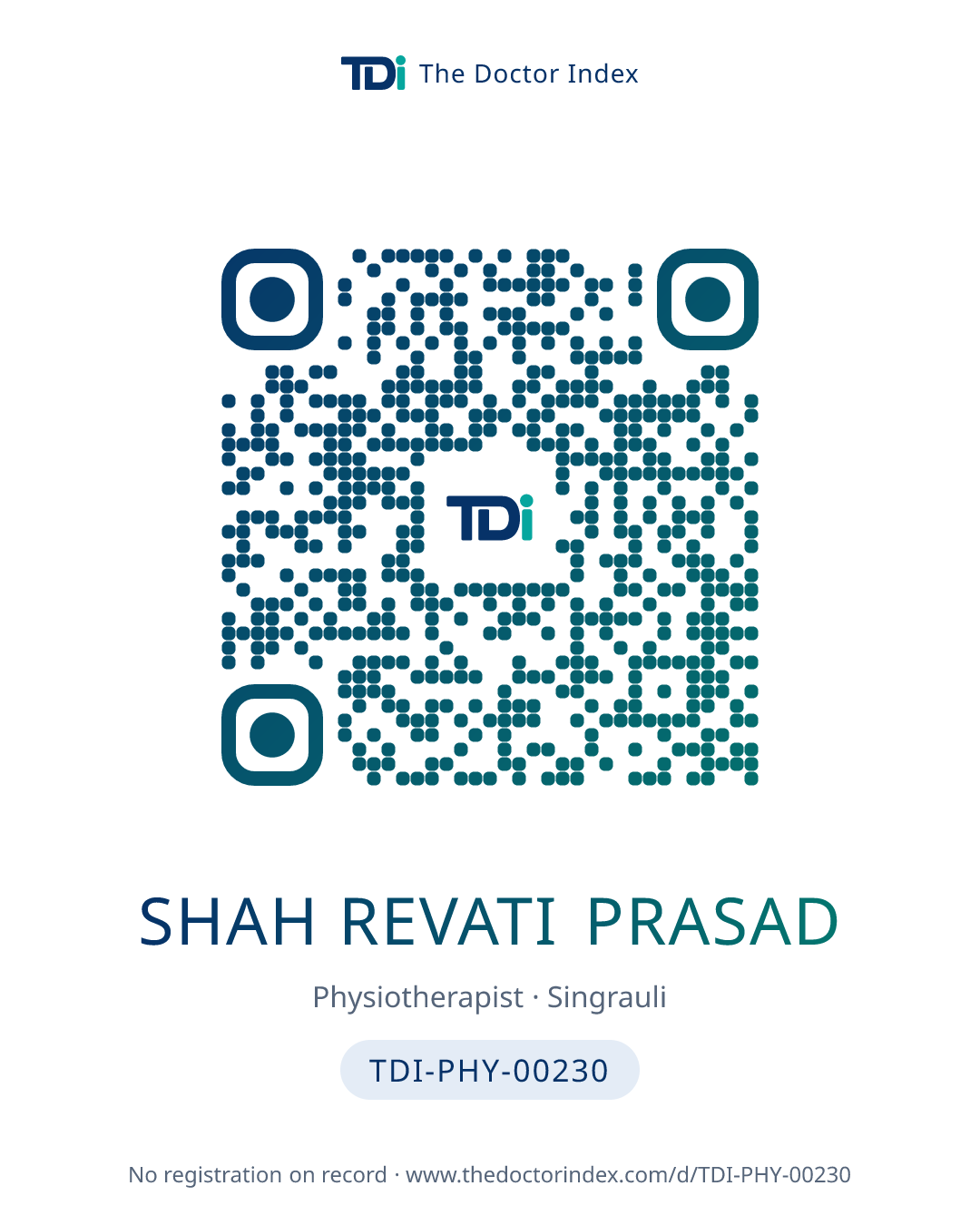 QR card for Shah Revati Prasad, TDI-PHY-00230