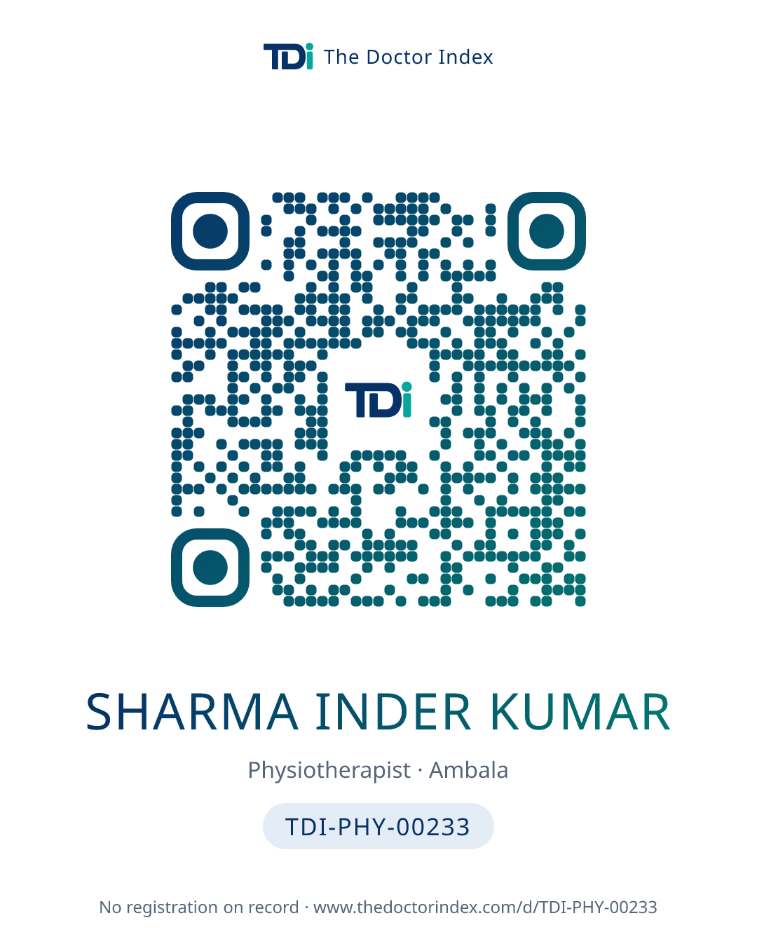 QR card for Sharma Inder Kumar, TDI-PHY-00233