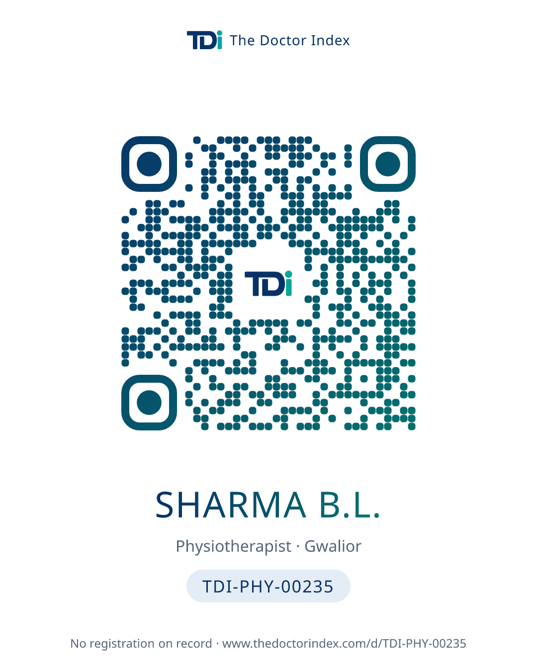 QR card for Sharma B.L., TDI-PHY-00235