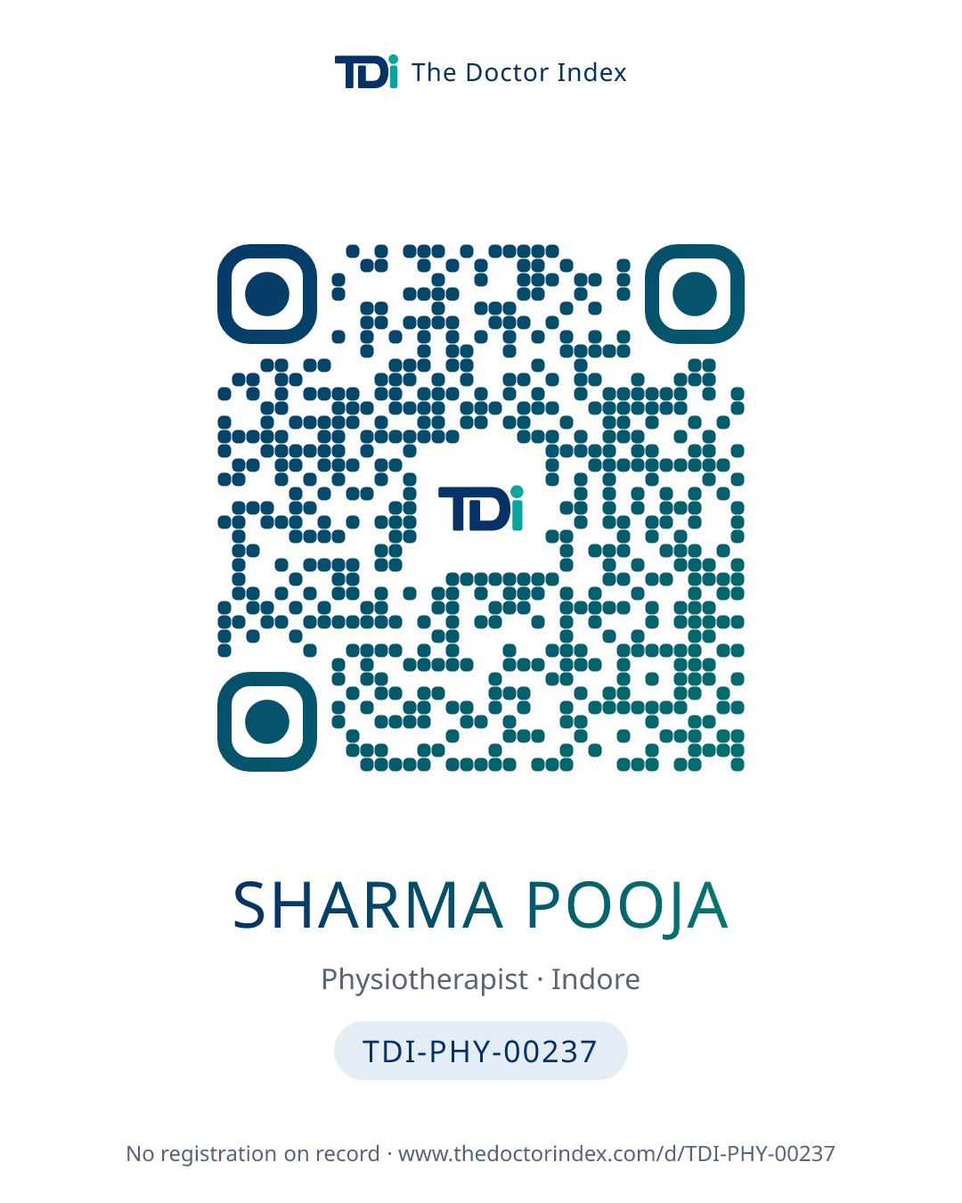 QR card for Sharma Pooja, TDI-PHY-00237