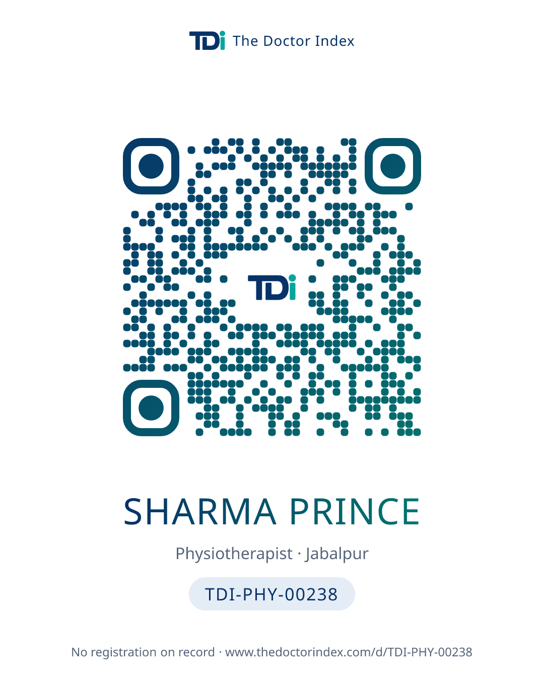 QR card for Sharma Prince, TDI-PHY-00238