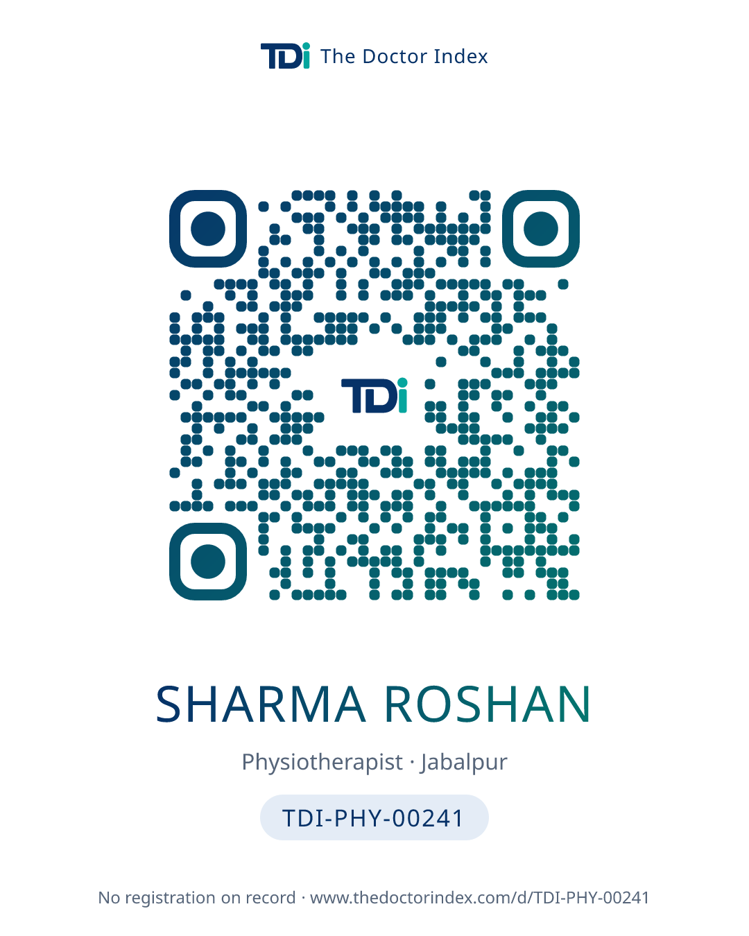QR card for Sharma Roshan, TDI-PHY-00241