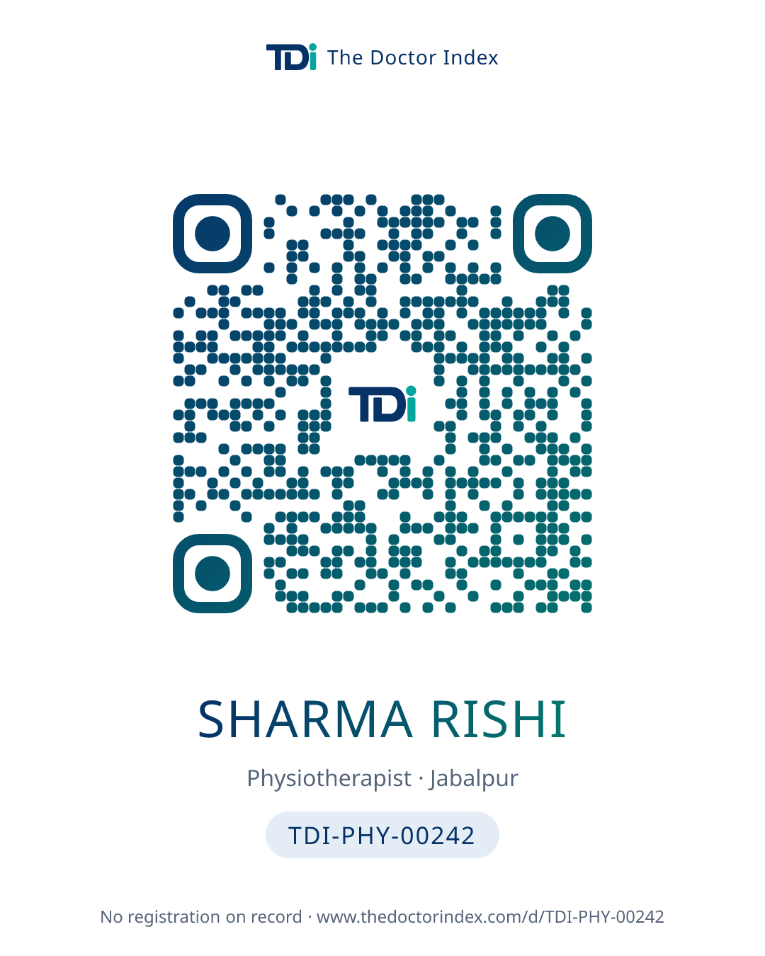 QR card for Sharma Rishi, TDI-PHY-00242