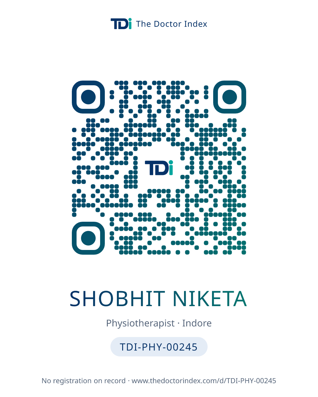 QR card for Shobhit Niketa, TDI-PHY-00245