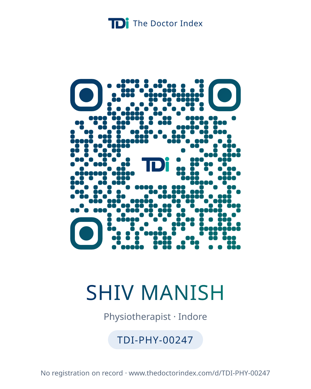 QR card for Shiv Manish, TDI-PHY-00247