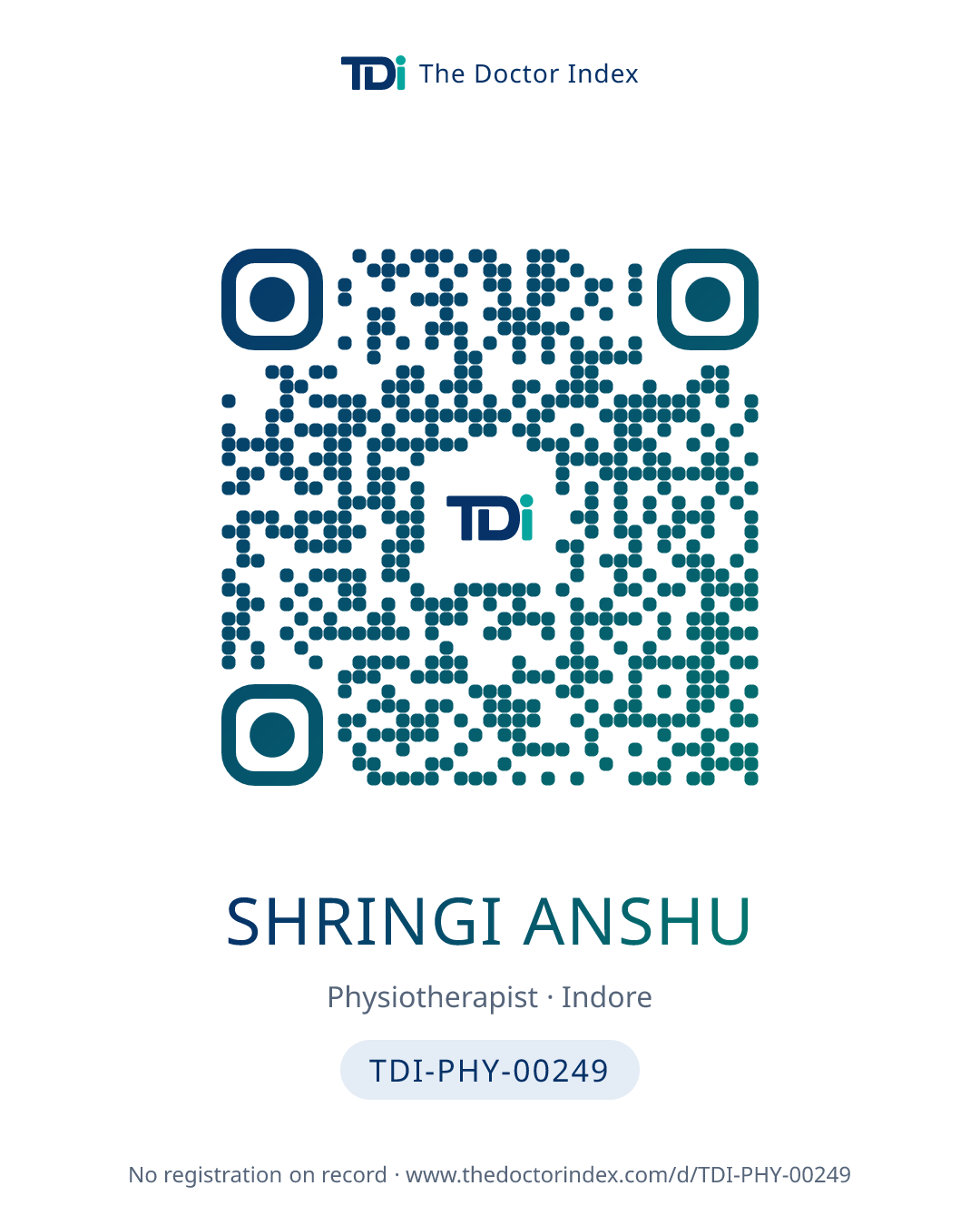 QR card for Shringi Anshu, TDI-PHY-00249