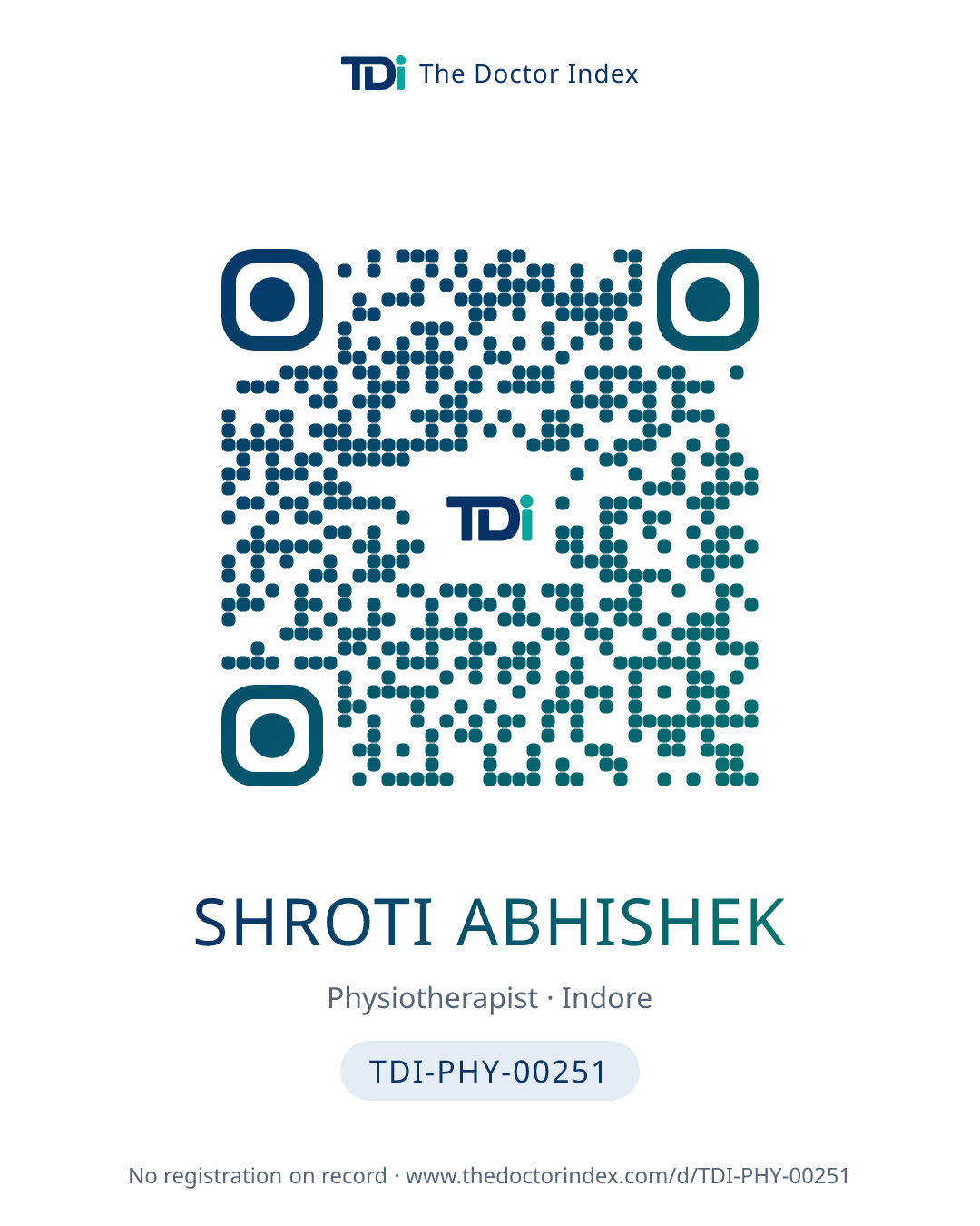 QR card for Shroti Abhishek, TDI-PHY-00251