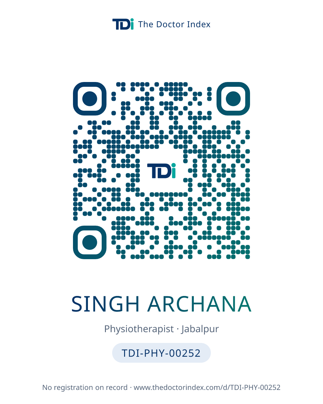 QR card for Singh Archana, TDI-PHY-00252