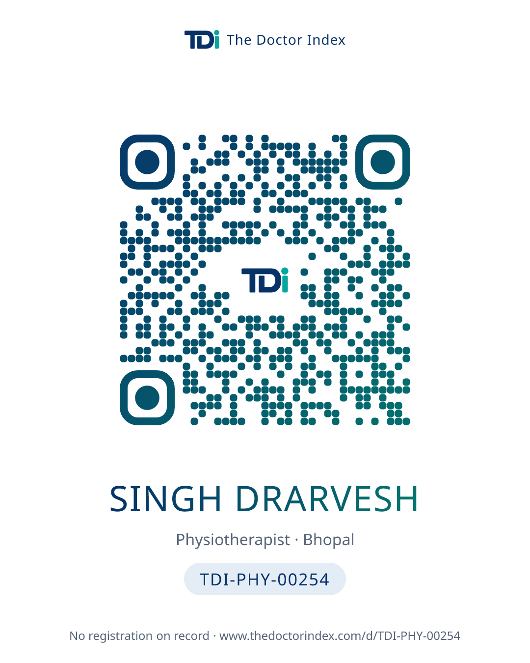 QR card for Singh Drarvesh, TDI-PHY-00254