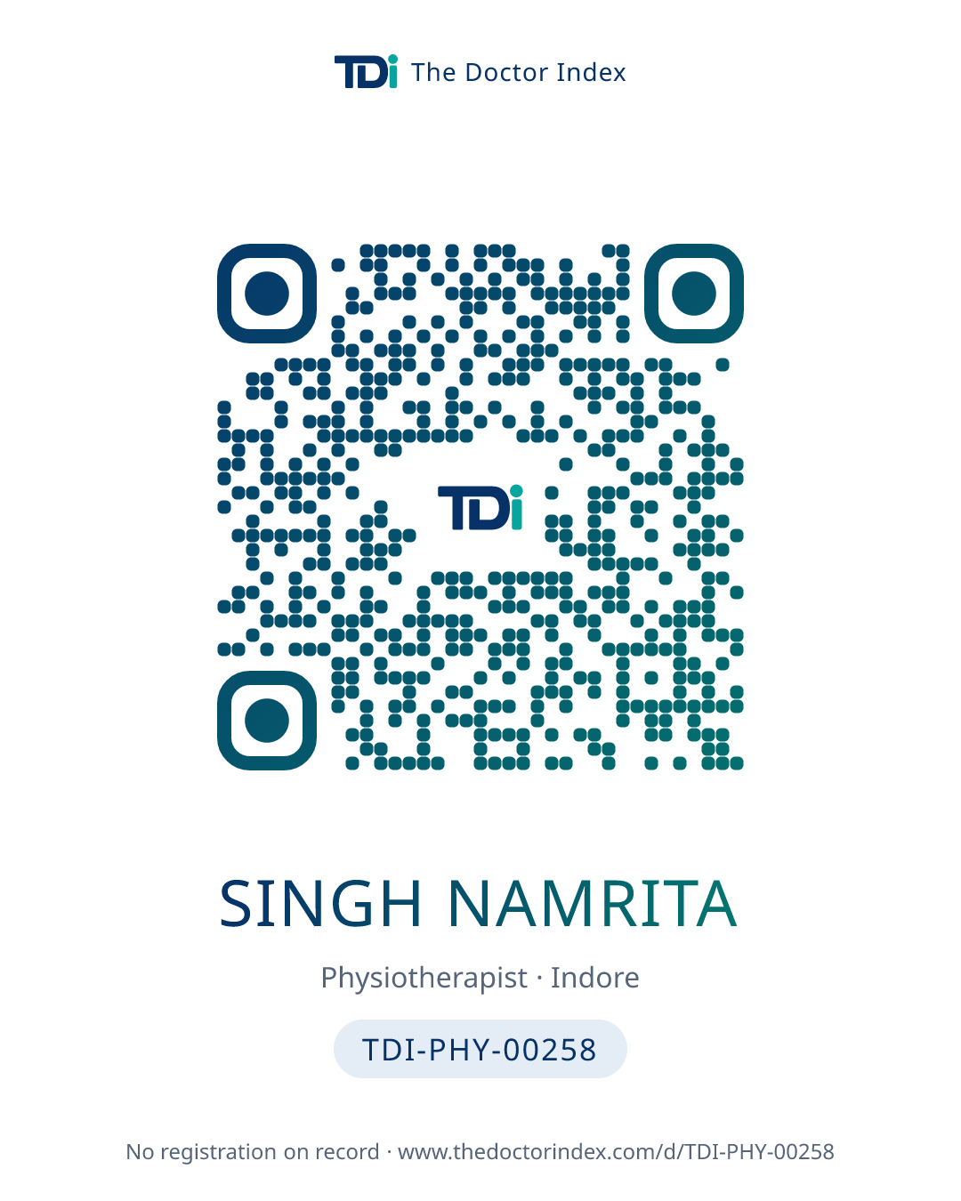 QR card for Singh Namrita, TDI-PHY-00258