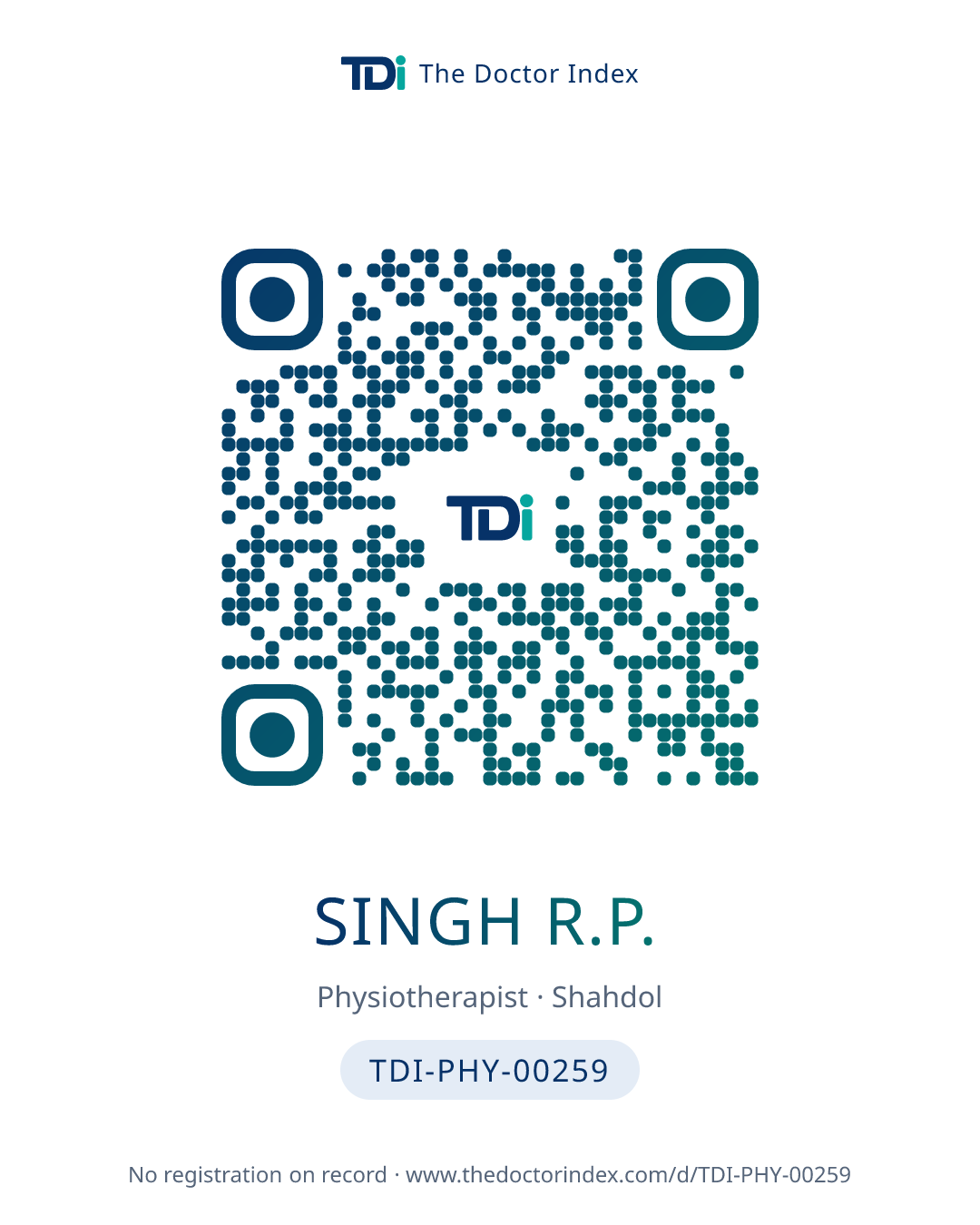 QR card for Singh R.P., TDI-PHY-00259