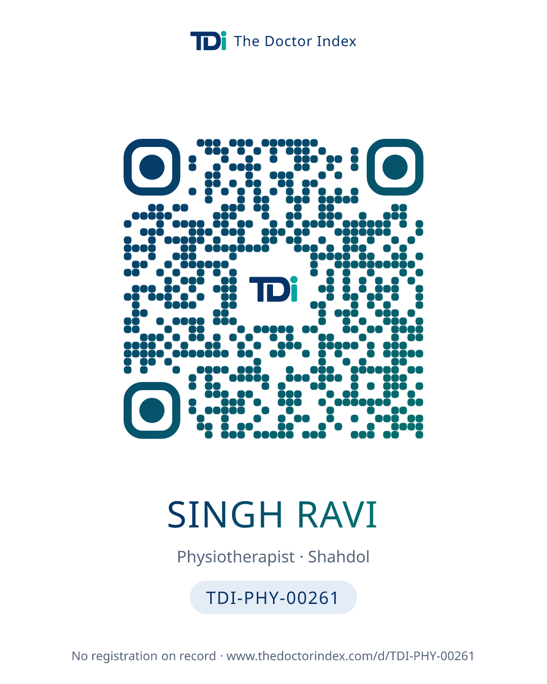 QR card for Singh Ravi, TDI-PHY-00261
