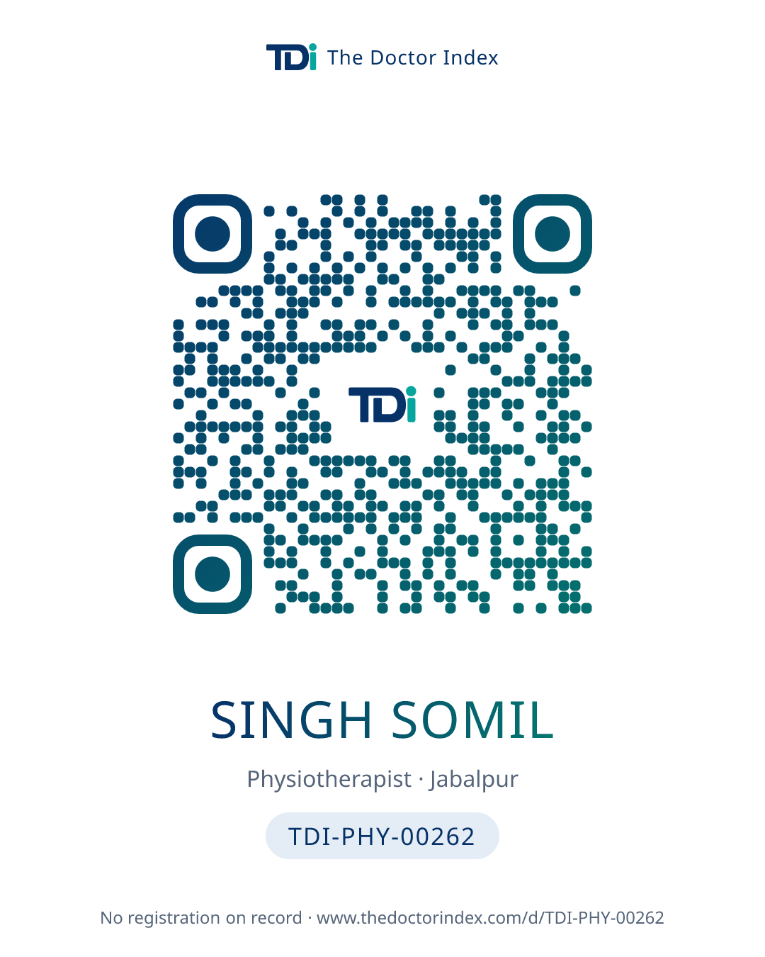 QR card for Singh Somil, TDI-PHY-00262