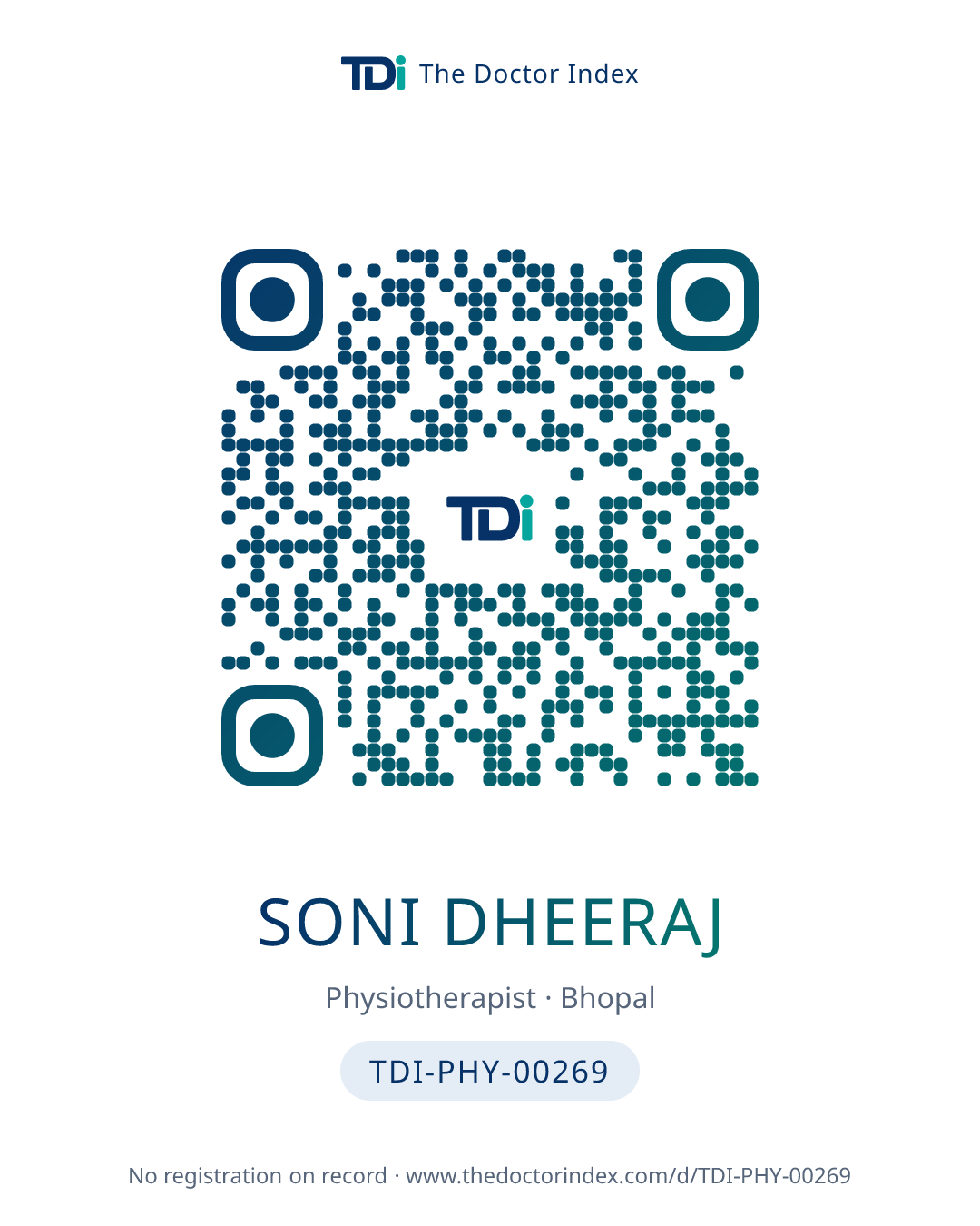 QR card for Soni Dheeraj, TDI-PHY-00269