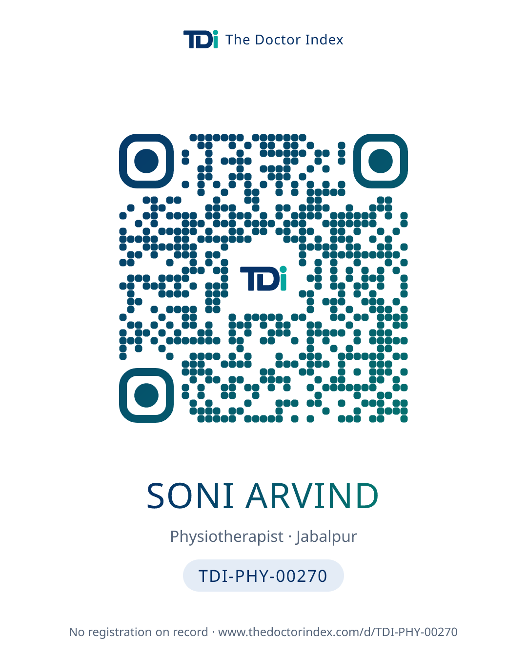QR card for Soni Arvind, TDI-PHY-00270