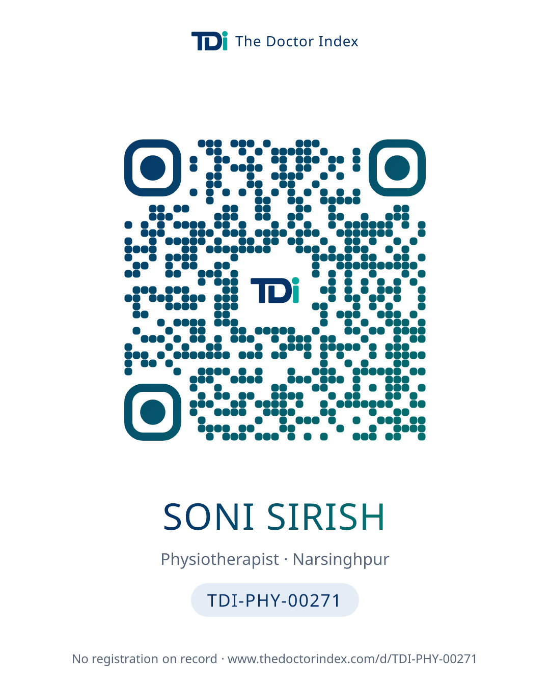 QR card for Soni Sirish, TDI-PHY-00271