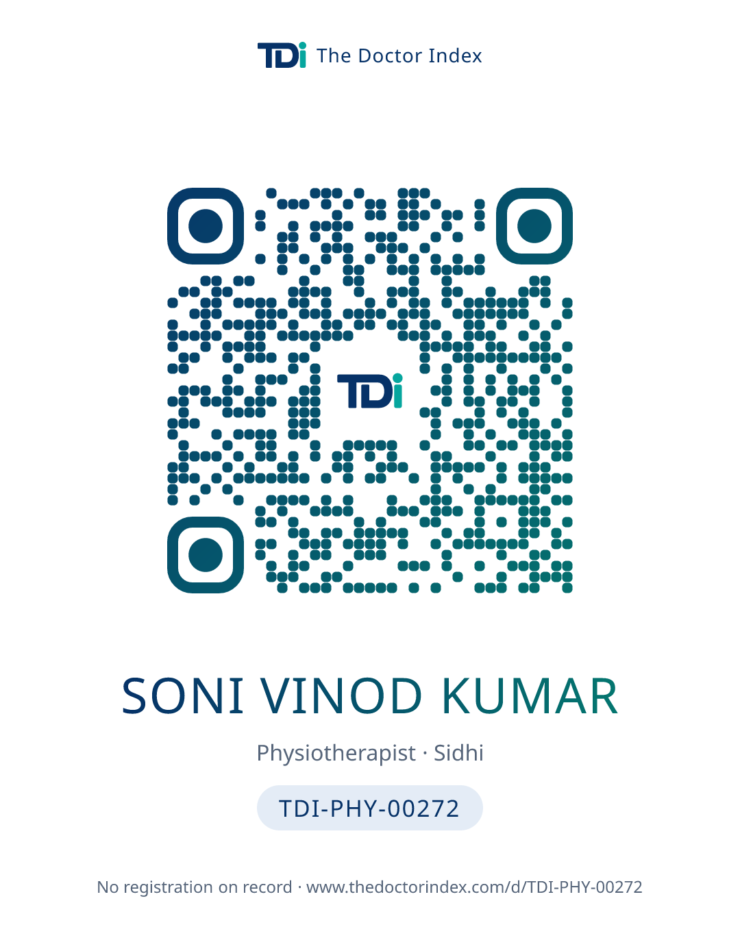 QR card for Soni Vinod Kumar, TDI-PHY-00272