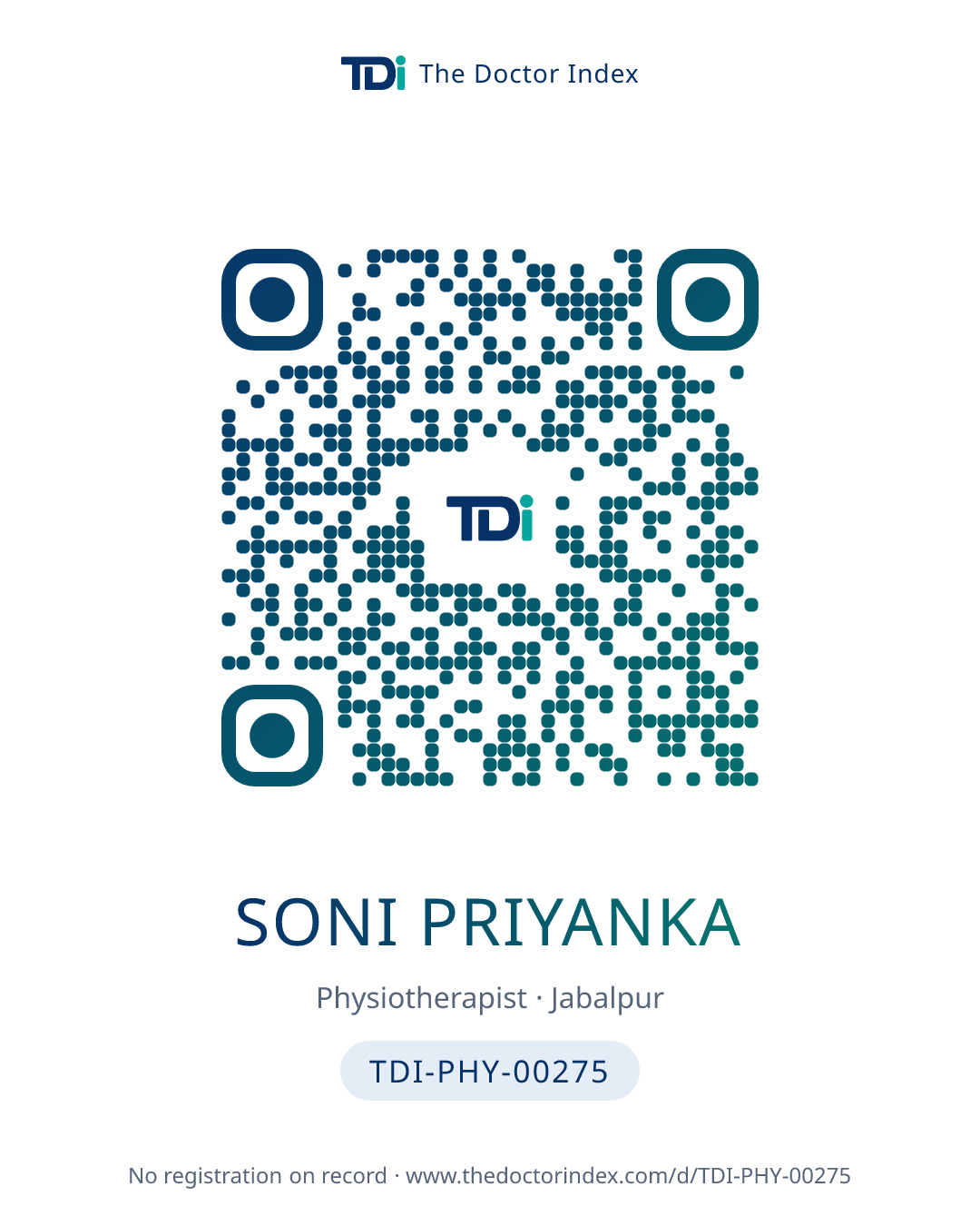 QR card for Soni Priyanka, TDI-PHY-00275
