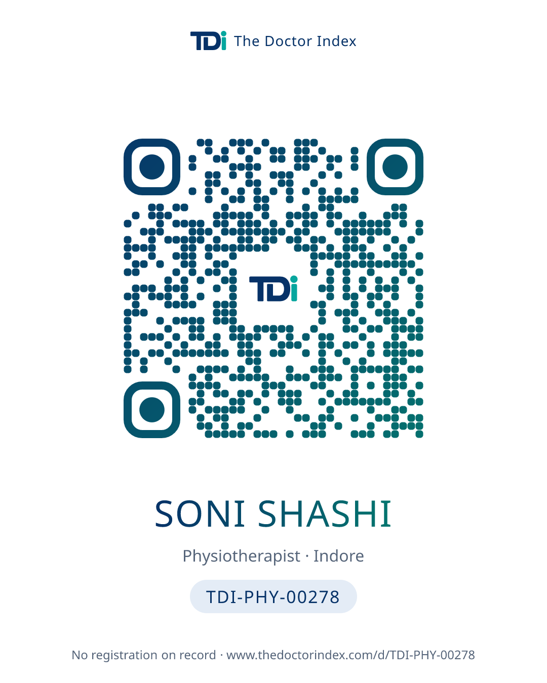 QR card for Soni Shashi, TDI-PHY-00278