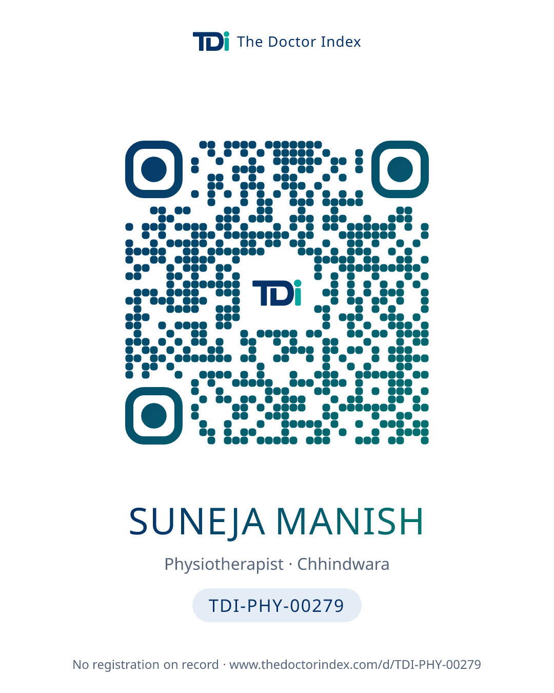QR card for Suneja Manish, TDI-PHY-00279