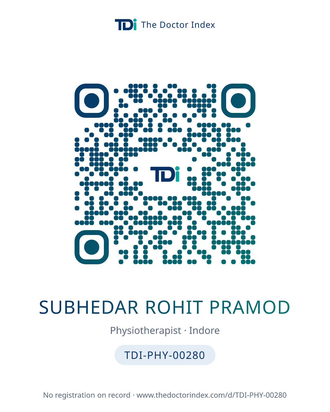 QR card for Subhedar Rohit Pramod, TDI-PHY-00280