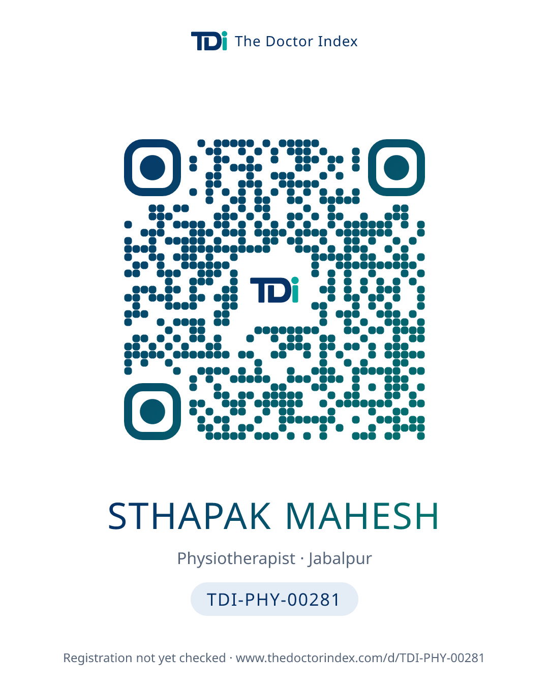 QR card for Sthapak Mahesh, TDI-PHY-00281