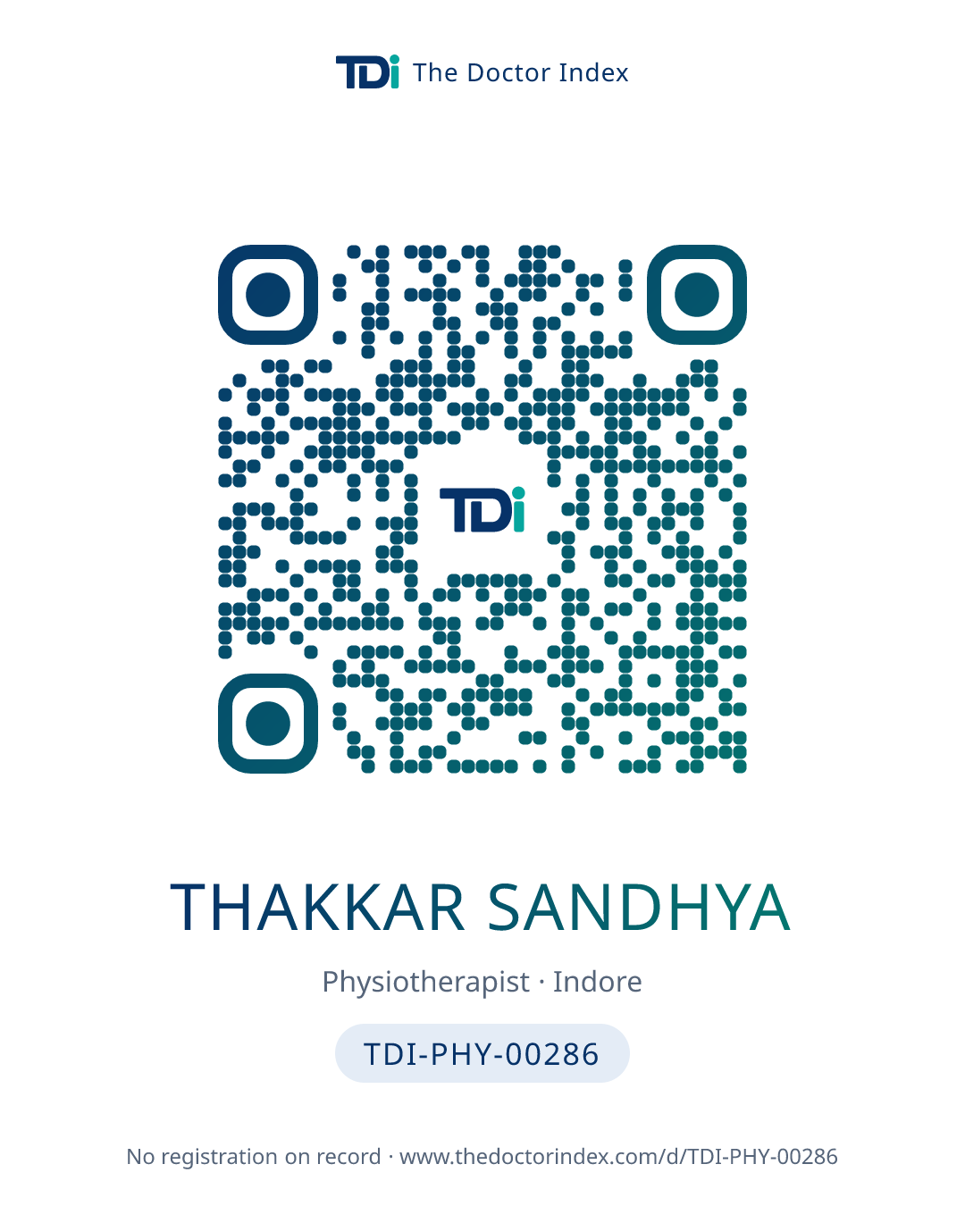 QR card for Thakkar Sandhya, TDI-PHY-00286