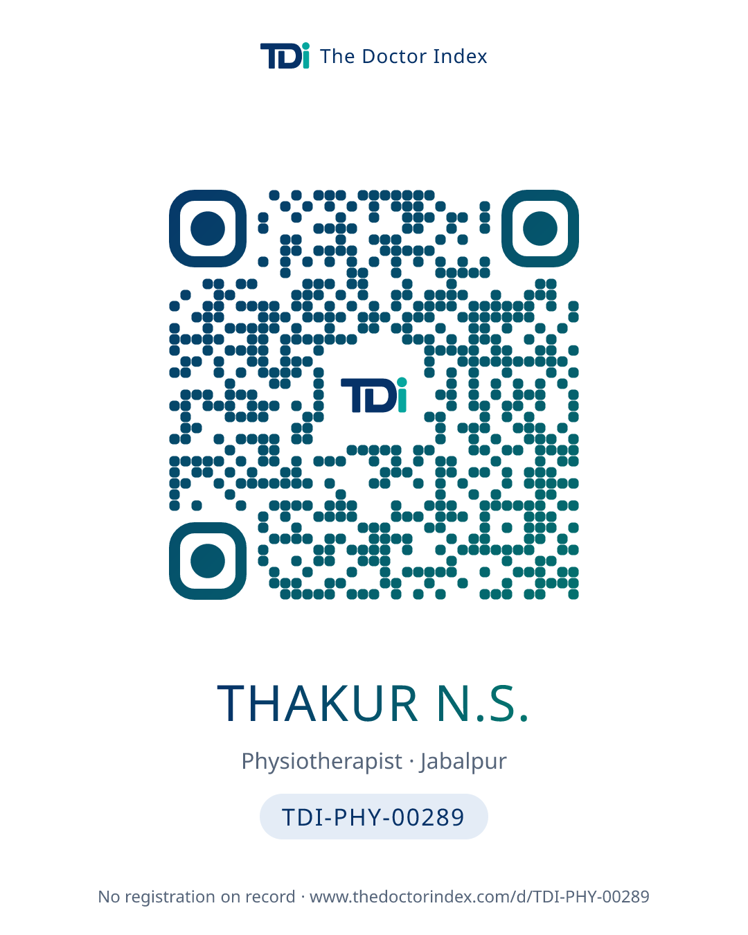 QR card for Thakur N.S., TDI-PHY-00289