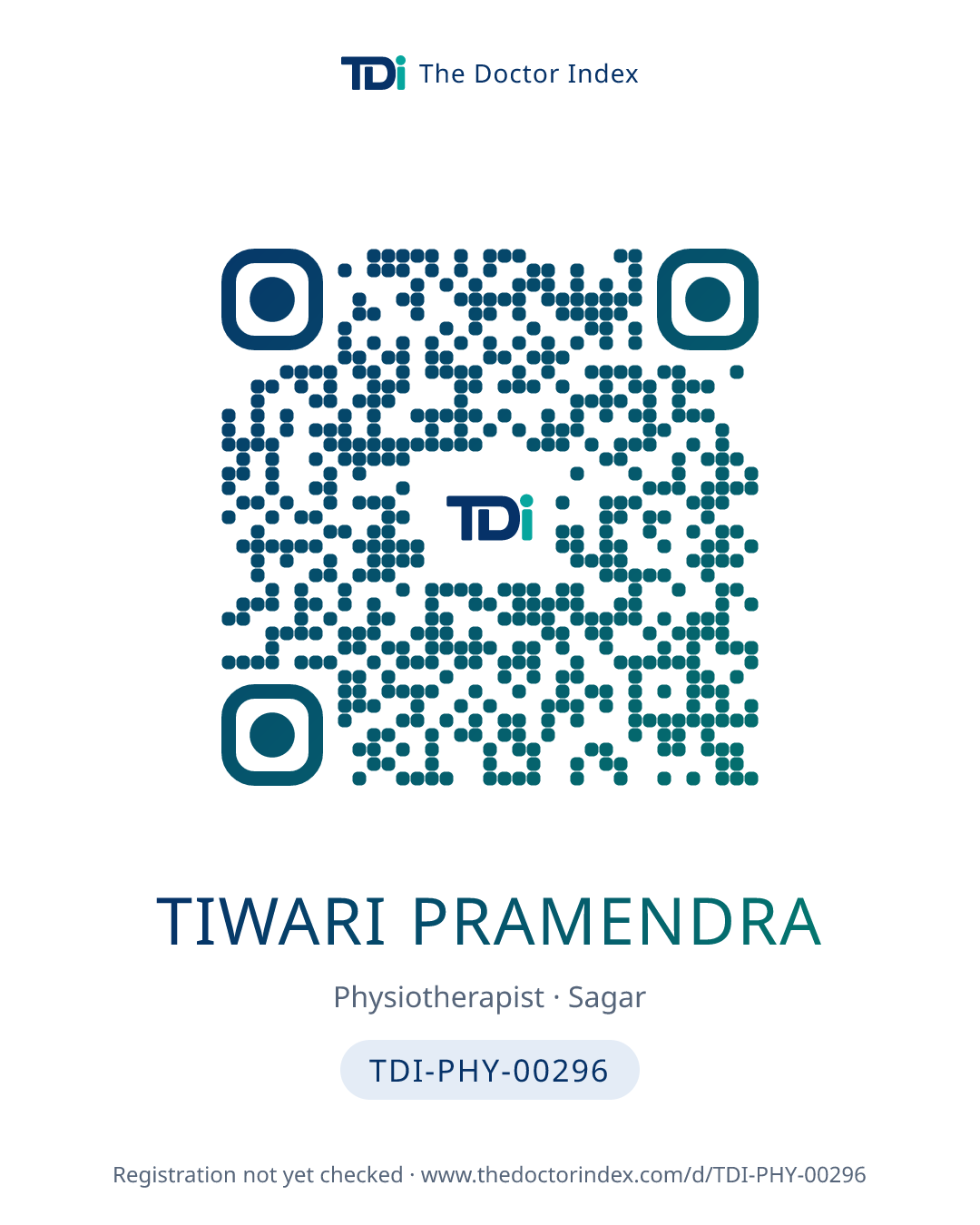 QR card for Tiwari Pramendra, TDI-PHY-00296