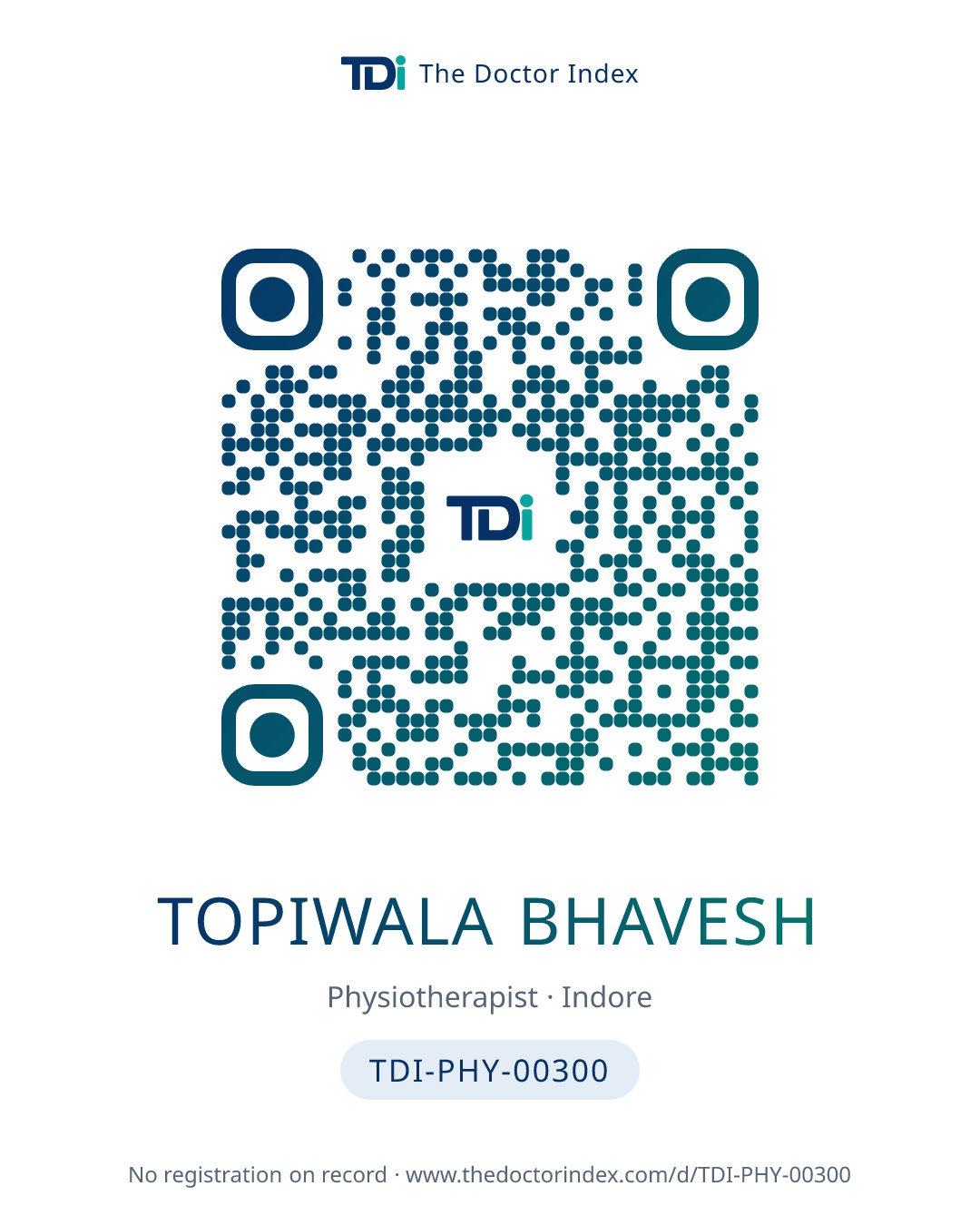 QR card for Topiwala Bhavesh, TDI-PHY-00300
